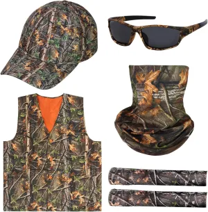 Yewong 5 Pieces Camouflage Outdoors Hunting Vest and Hat Set with Camo Accessories for Hiking Fishing Jungle Game