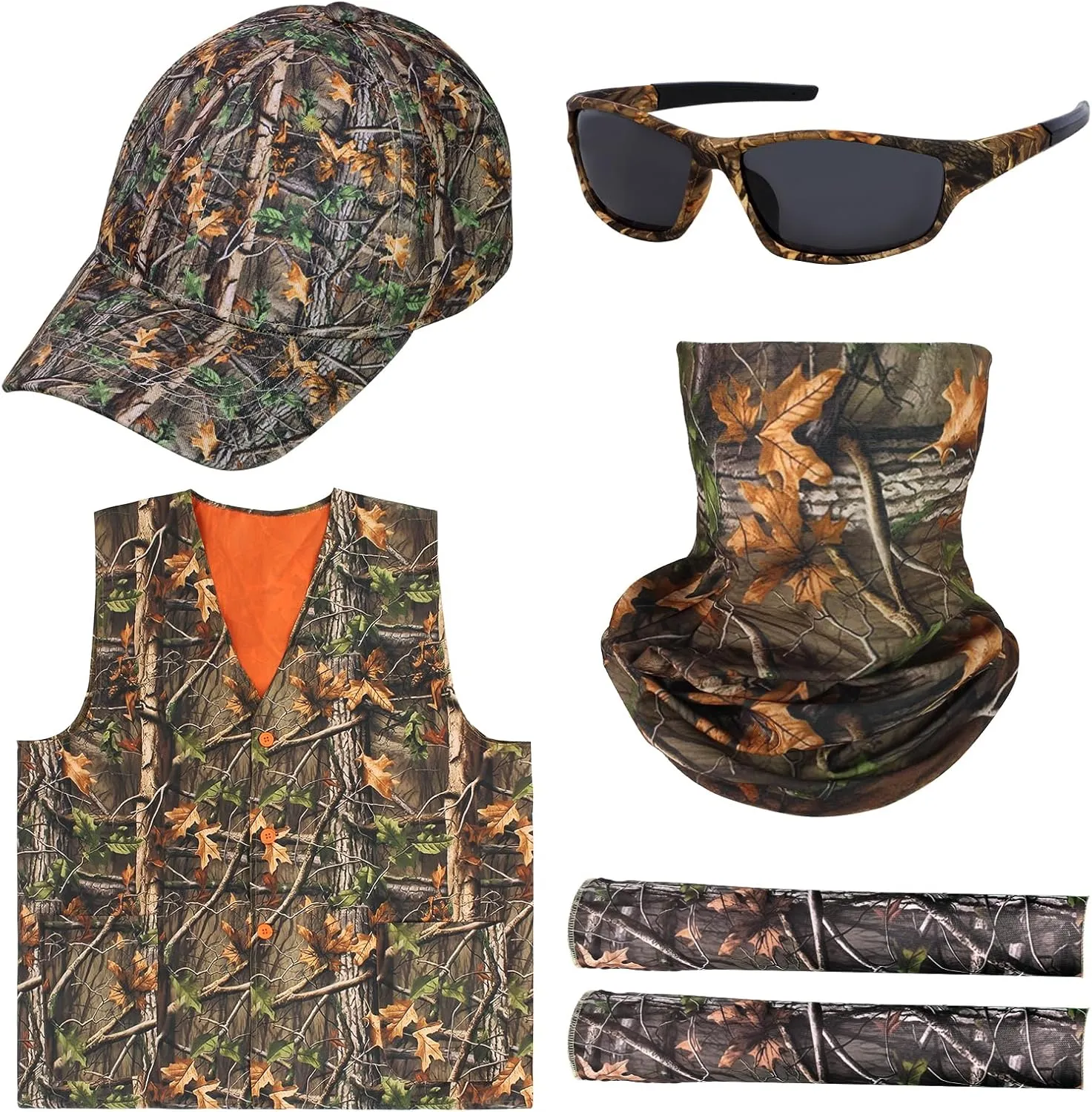 Yewong 5 Pieces Camouflage Outdoors Hunting Vest and Hat Set with Camo Accessories for Hiking Fishing Jungle Game