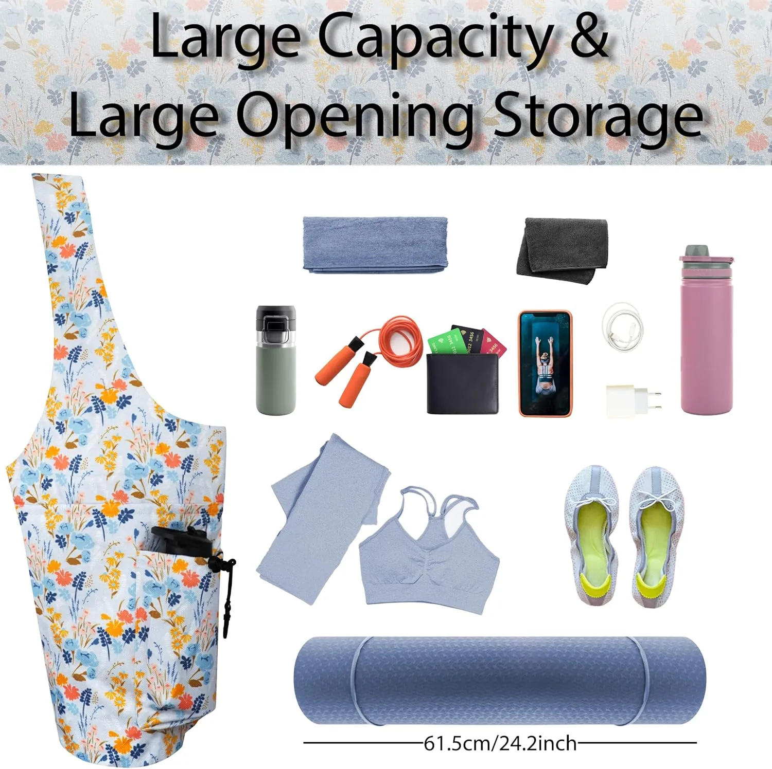 Yoga Mat Bag Yoga Tote Bag with Large Waterproof Zipper Pocket and Drawstring Pocket Yoga Mat Bag Carrier Fit Most Size Mats and All You Stuff
