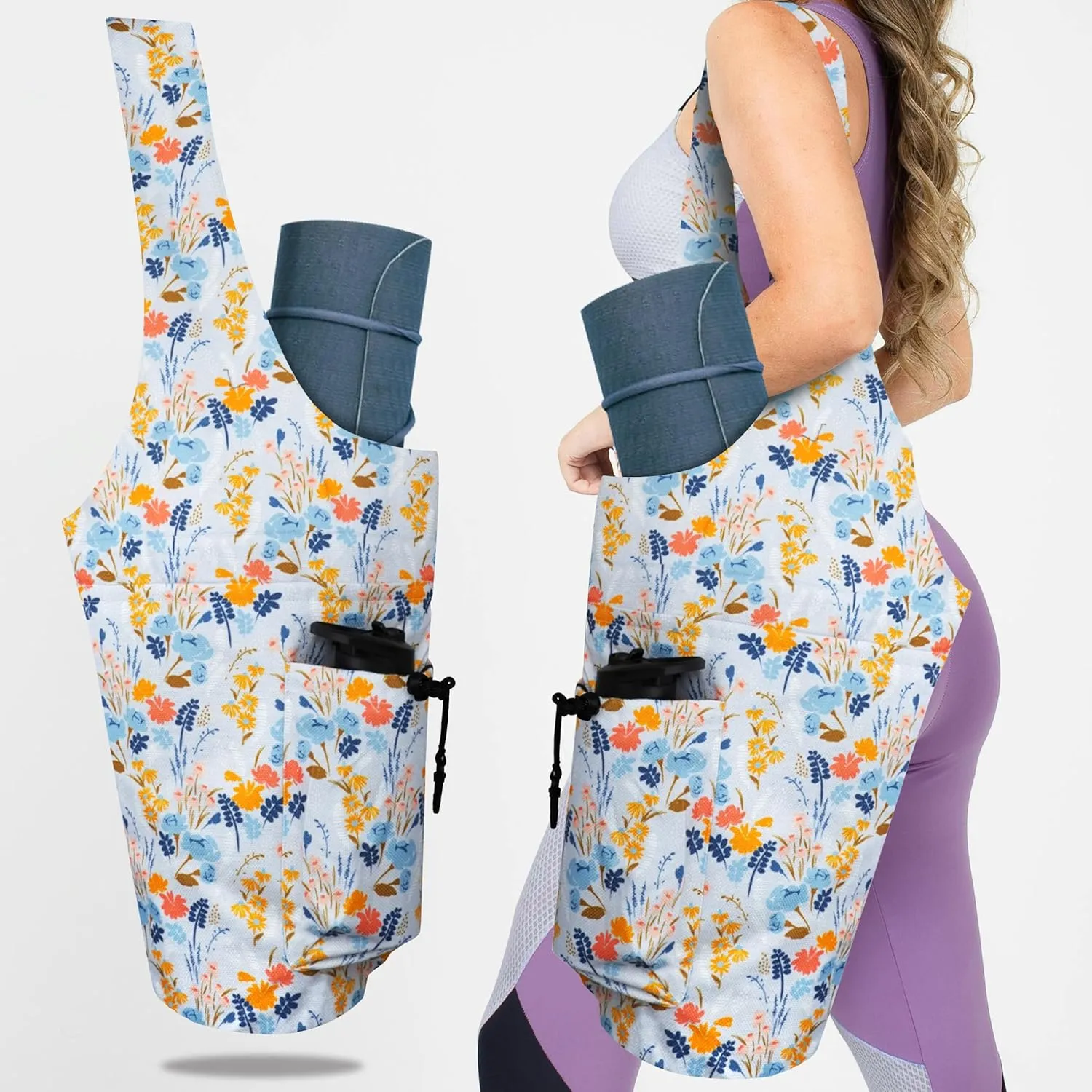 Yoga Mat Bag Yoga Tote Bag with Large Waterproof Zipper Pocket and Drawstring Pocket Yoga Mat Bag Carrier Fit Most Size Mats and All You Stuff