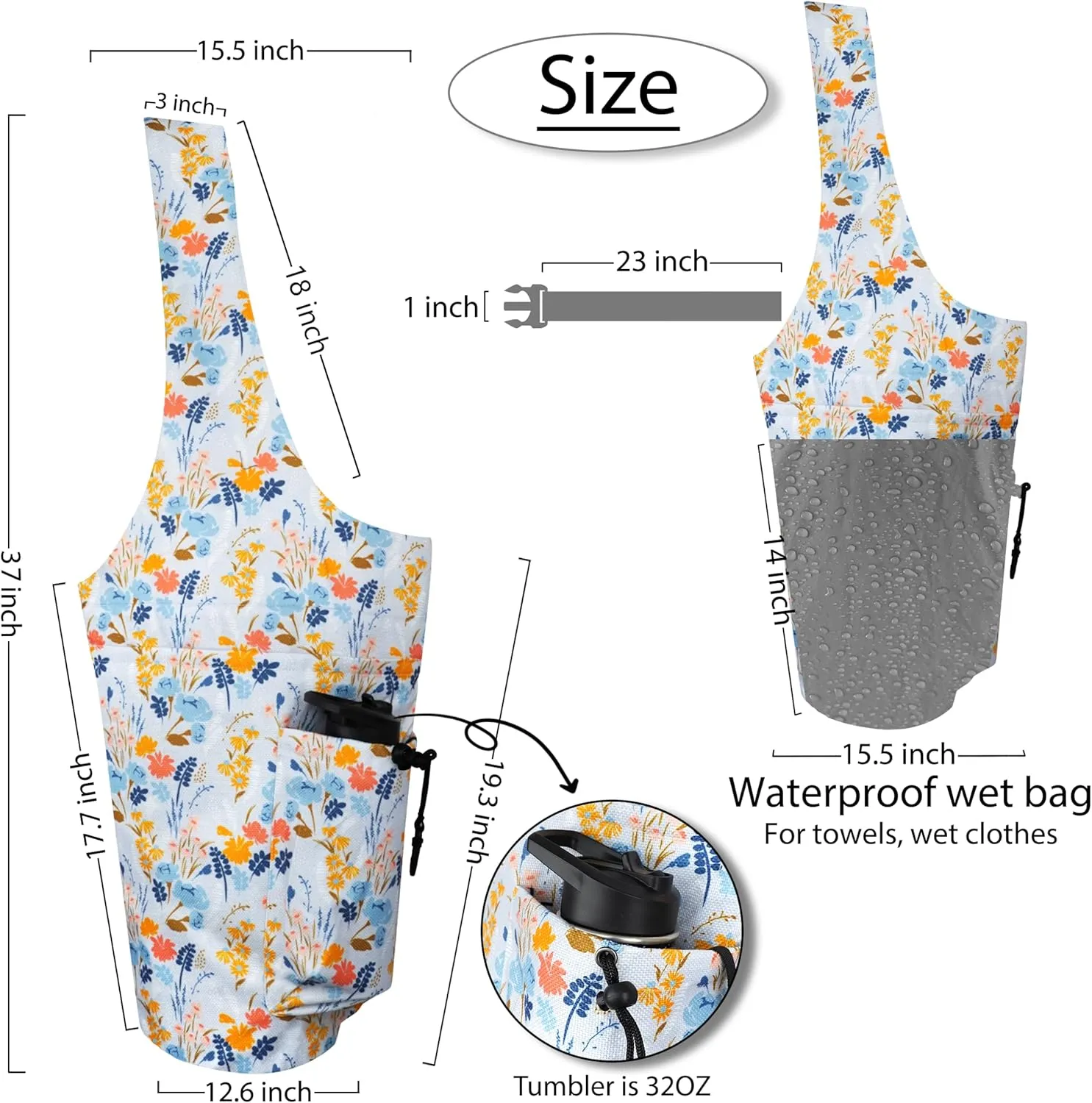 Yoga Mat Bag Yoga Tote Bag with Large Waterproof Zipper Pocket and Drawstring Pocket Yoga Mat Bag Carrier Fit Most Size Mats and All You Stuff