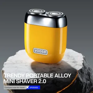 yoose Mini Electric Shaver, Alloy Portable Travel Shavers, Cordless Shaving, USB-C Rechargeable Electric Razor for Men, Dry Shave, IPX7 Waterproof, Detachable Head, Easy Cleaning, Yellow