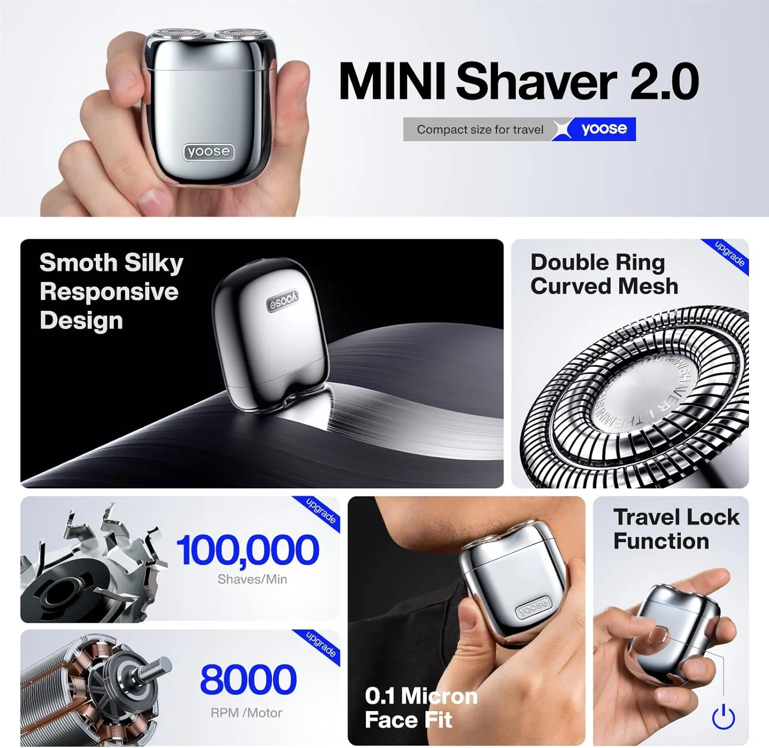 yoose Mini Electric Shaver, Alloy Portable Travel Shavers, Cordless Shaving, USB-C Rechargeable Electric Razor for Men, Dry Shave, IPX7 Waterproof, Detachable Head, Easy Cleaning, Yellow