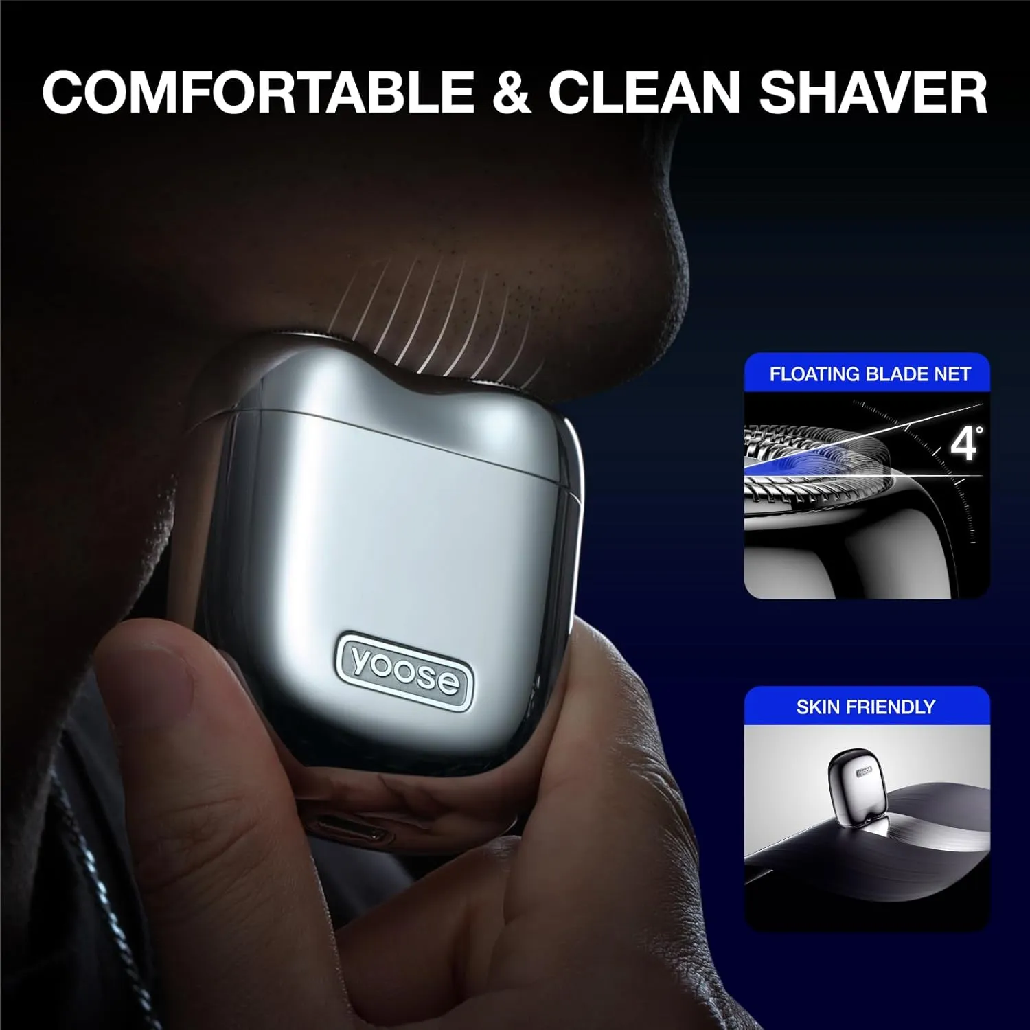 yoose Mini Electric Shaver, Alloy Portable Travel Shavers, Cordless Shaving, USB-C Rechargeable Electric Razor for Men, Dry Shave, IPX7 Waterproof, Detachable Head, Easy Cleaning, Yellow