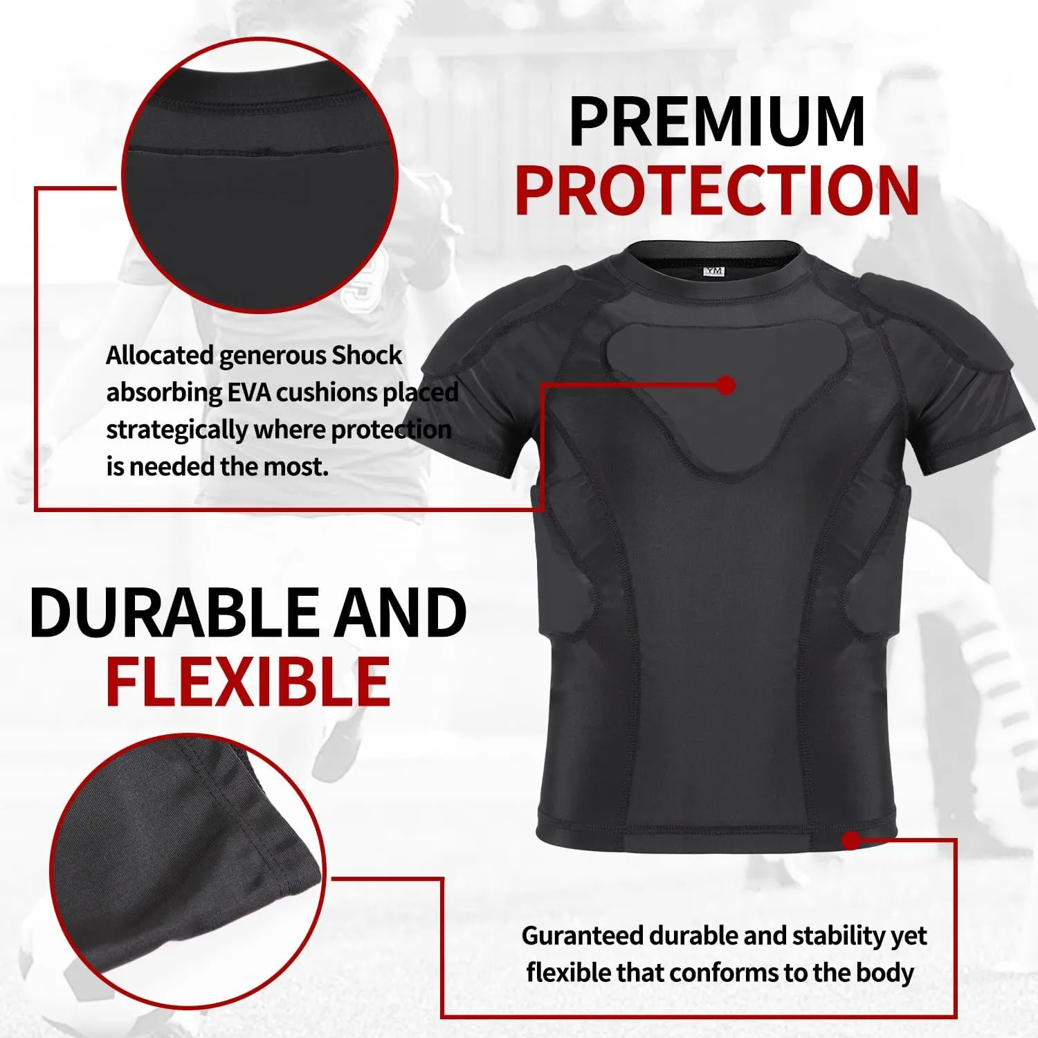 Youth Boys Football Rib Protector Padded Compression for Football Baseball Basketball Paintball Shirt