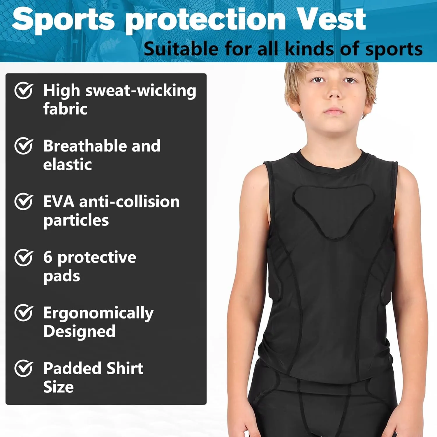Youth Boys Football Rib Protector Padded Compression for Football Baseball Basketball Paintball Shirt