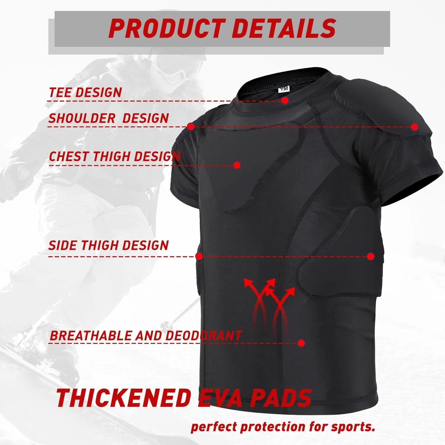 Youth Boys Football Rib Protector Padded Compression for Football Baseball Basketball Paintball Shirt