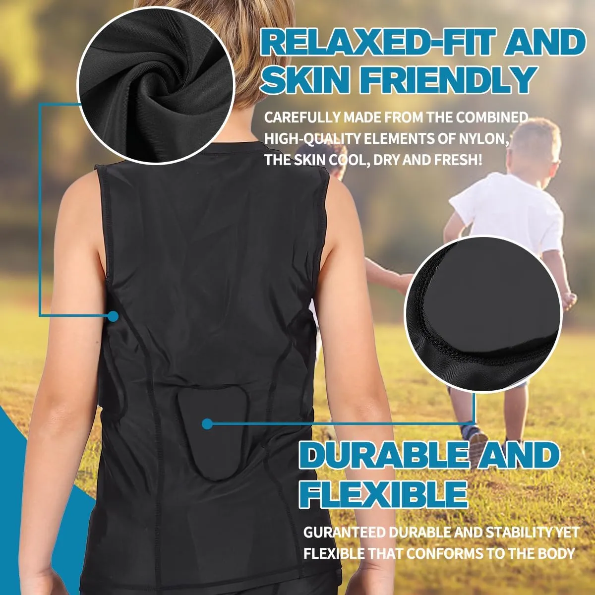 Youth Boys Football Rib Protector Padded Compression for Football Baseball Basketball Paintball Shirt