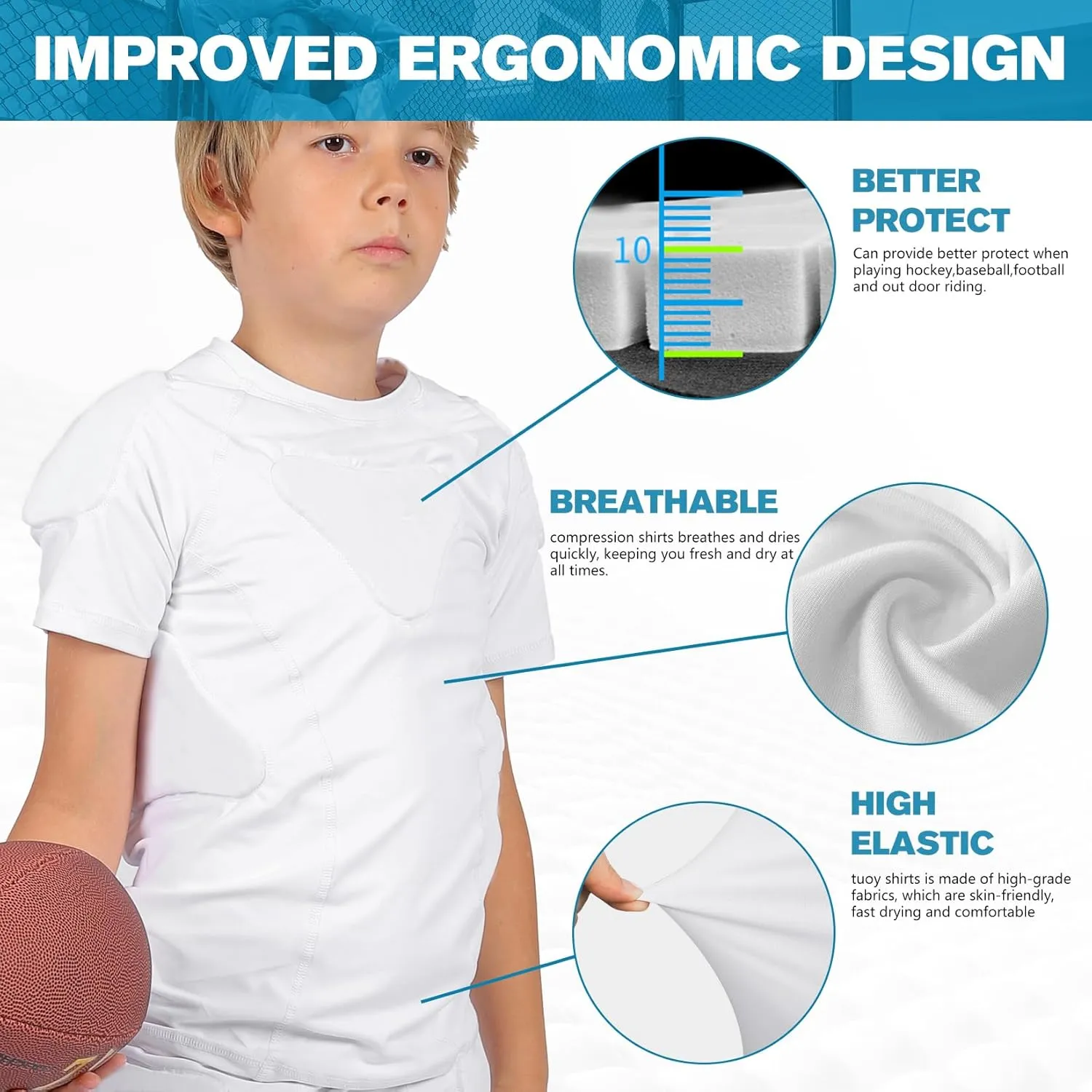 Youth Boys Football Rib Protector Padded Compression for Football Baseball Basketball Paintball Shirt