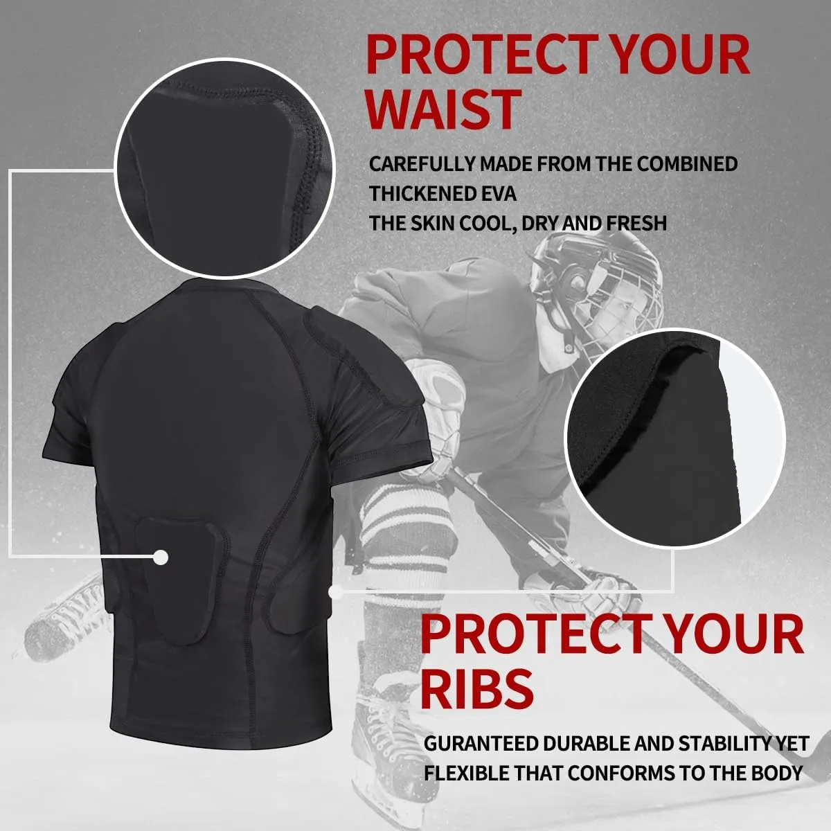 Youth Boys Football Rib Protector Padded Compression for Football Baseball Basketball Paintball Shirt