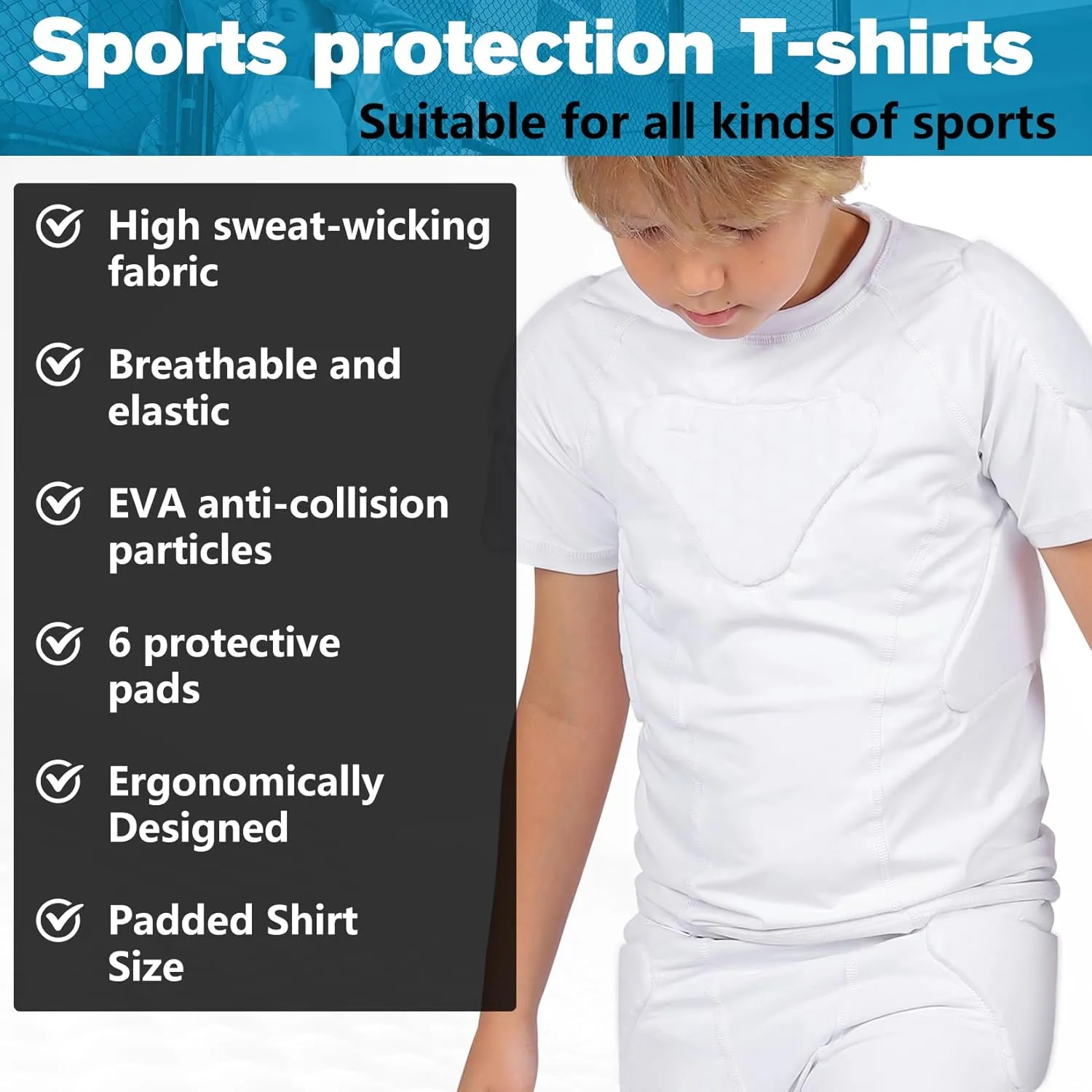 Youth Boys Football Rib Protector Padded Compression for Football Baseball Basketball Paintball Shirt