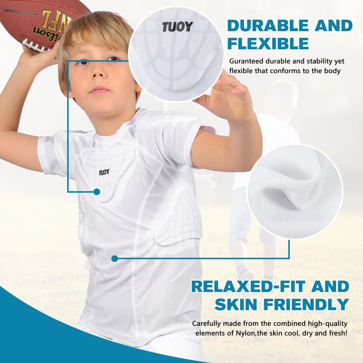 Youth Boys Football Rib Protector Padded Compression for Football Baseball Basketball Shirt