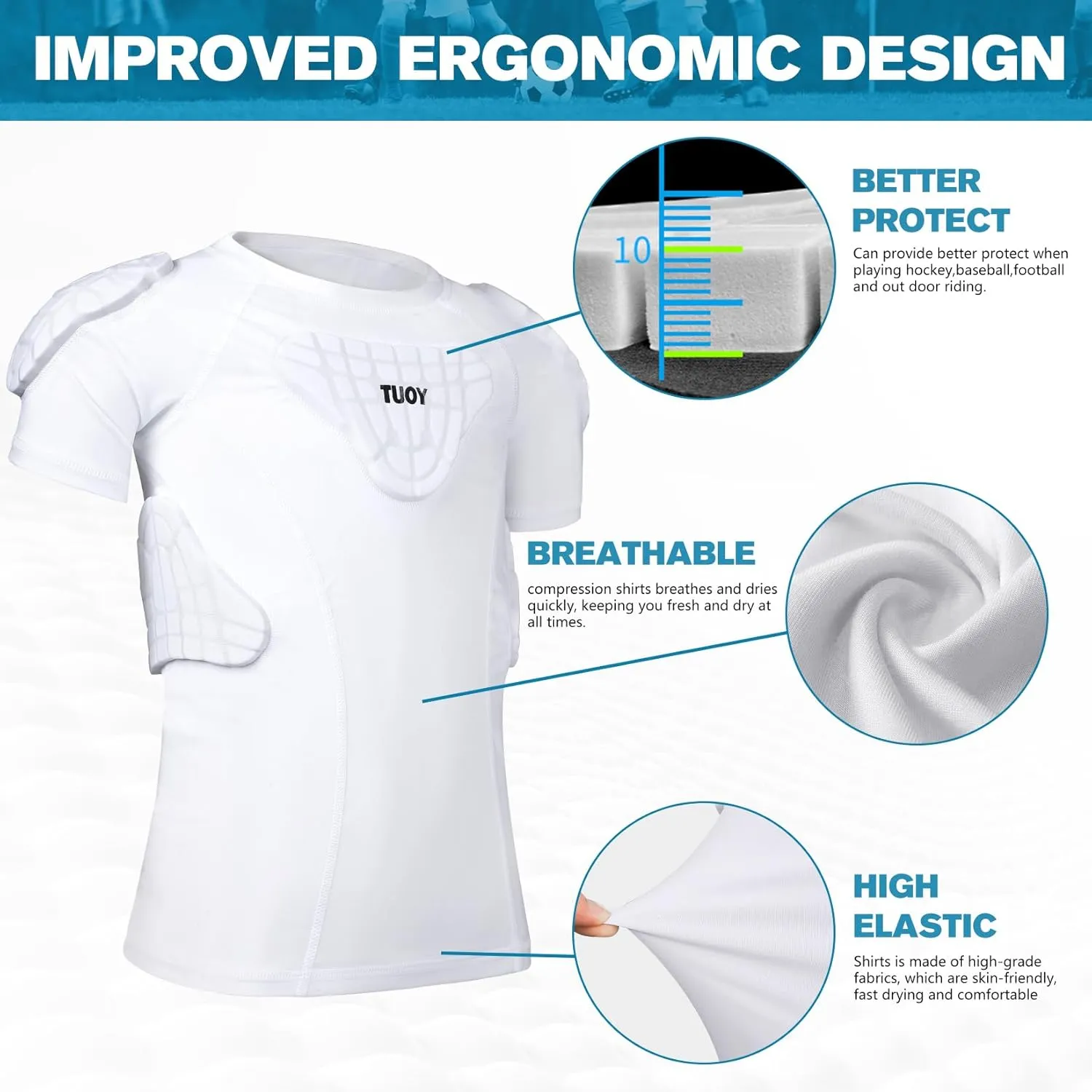 Youth Boys Football Rib Protector Padded Compression for Football Baseball Basketball Shirt