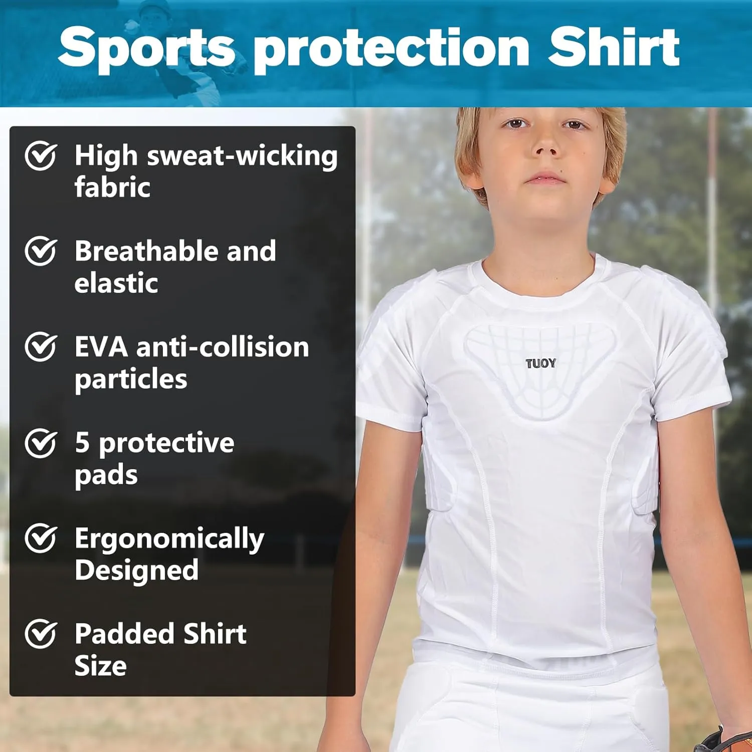 Youth Boys Football Rib Protector Padded Compression for Football Baseball Basketball Shirt