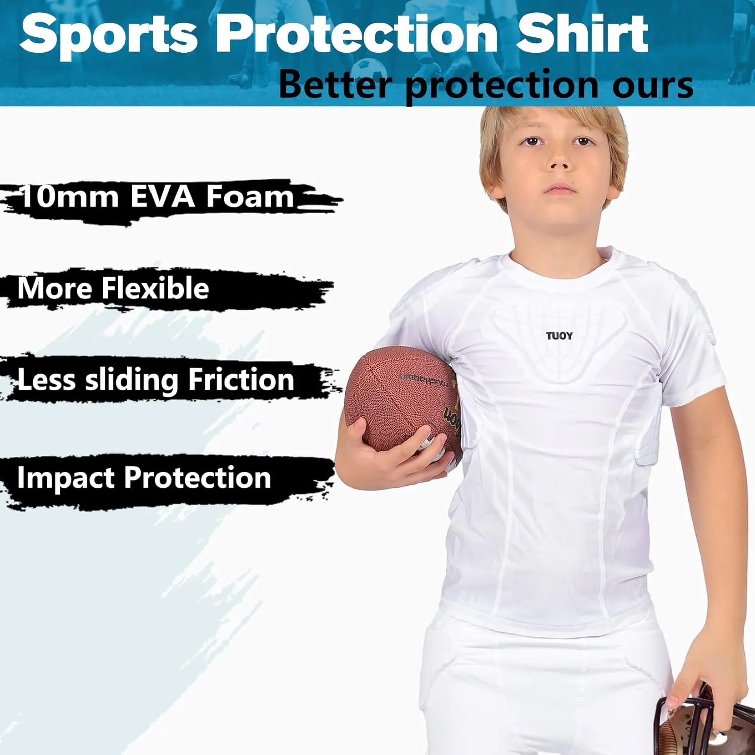 Youth Boys Football Rib Protector Padded Compression for Football Baseball Basketball Shirt