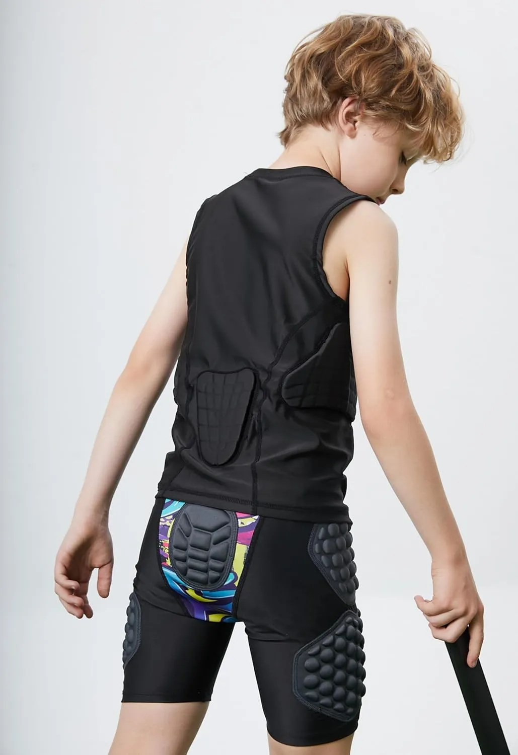 Youth Padded Football Shirt, Rib Protectors Kids Compression Shirt with Pads Basketball Protective Gear Rugby Tank Top
