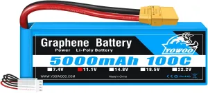 Yowoo Graphene Battery 3S 5000mAh 100C 11.1V LiPo RC Battery with XT90 Plug for 1/8 Scale Vehicles Arrma Slash VXL Slash 4x4 VXL E-maxx Brushless Axial e-revo Brushless and Spartan Models