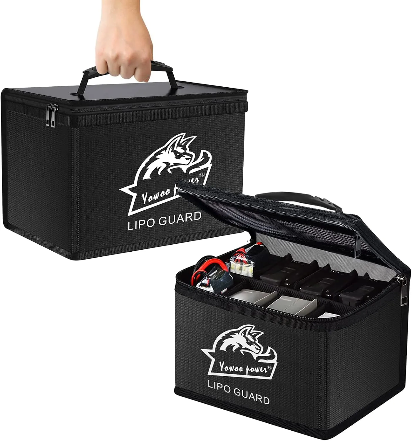 Yowoo Lipo Safe Bag - Fireproof Explosionproof LiPo Battery Guard, Large Space Highly Sturdy Double Zipper for Storage and Charging (10.63x6.69x6.69 inch)
