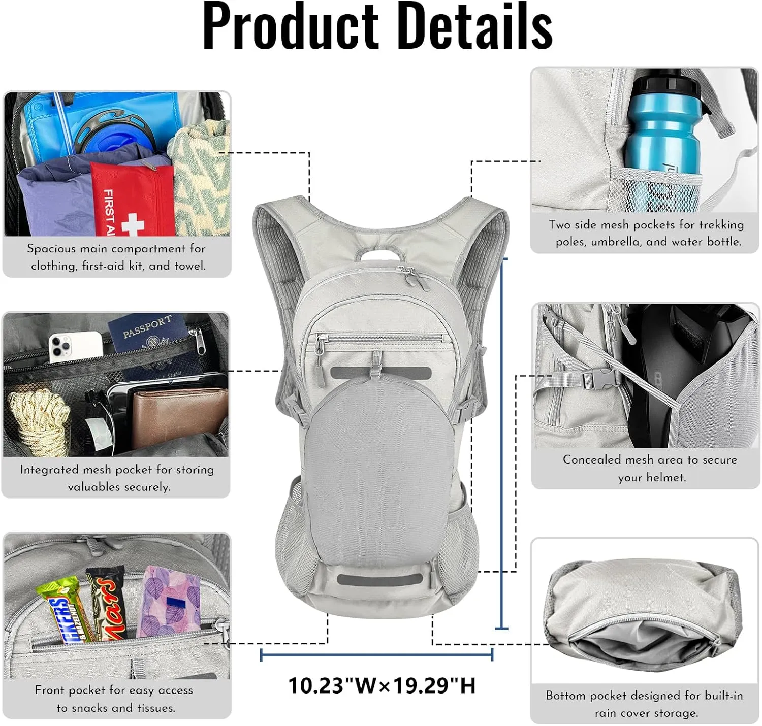 Zavothy 18L Water-Resistant Hydration Backpack Fits for 2L/3L Water Bladder – Hidden Helmet Compartment & Detachable Rain Cover – Insulated Hiking Daypack for Cycling, Camping, Running (Men/Women)