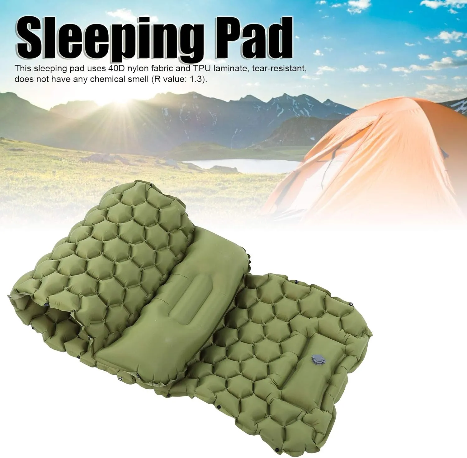 Zerodis Camping Sleeping Pad, Sleeping Mat for Backpacking Hiking Air Mattress Inflatable Compact Camp Sleep Pad (OD Green)