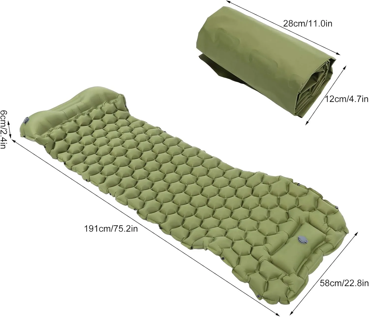 Zerodis Camping Sleeping Pad, Sleeping Mat for Backpacking Hiking Air Mattress Inflatable Compact Camp Sleep Pad (OD Green)