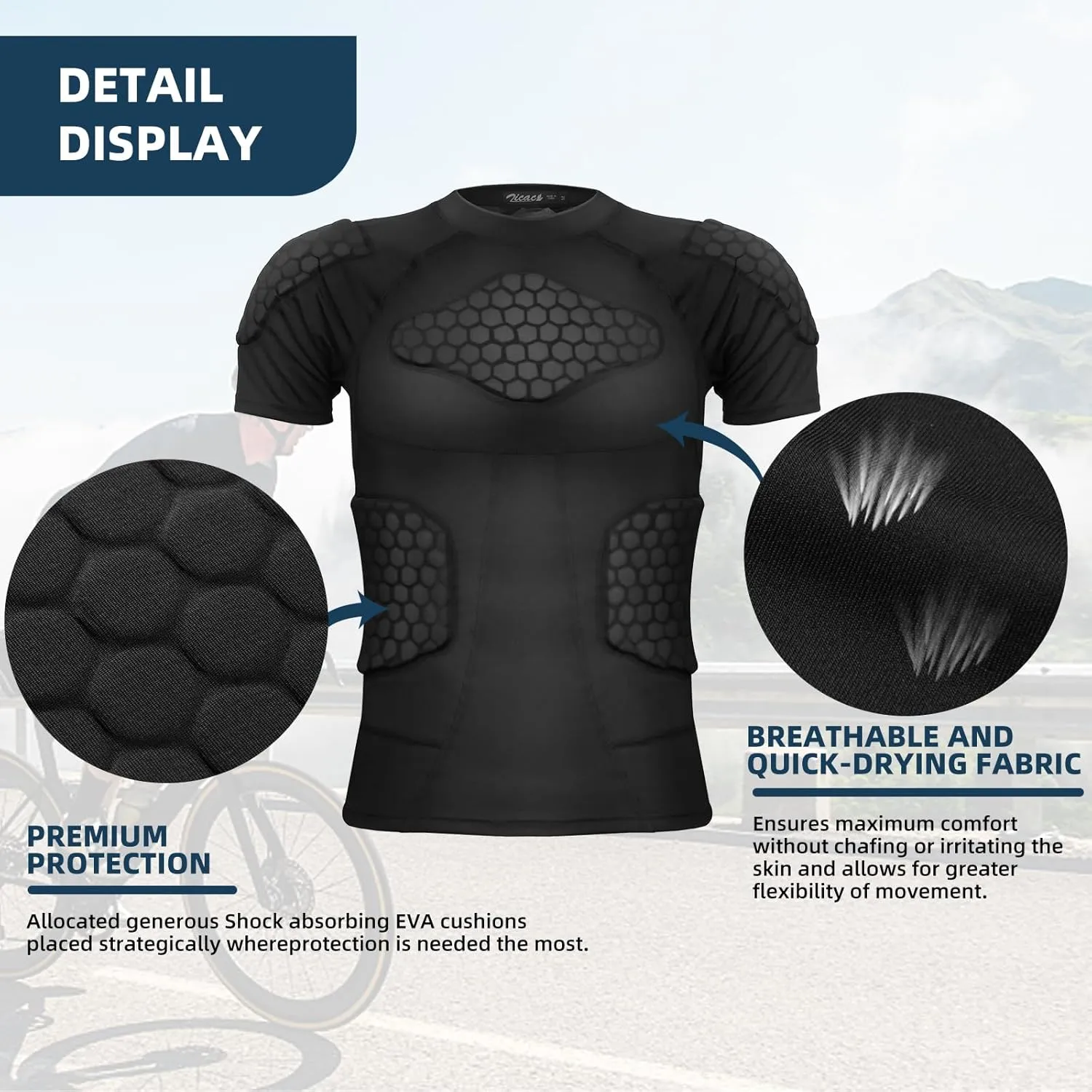 Zicac Men's Sports Shock Rash Guard Compression Padded Shirt Soccer Basketball Protective Gear Chest Rib Guards