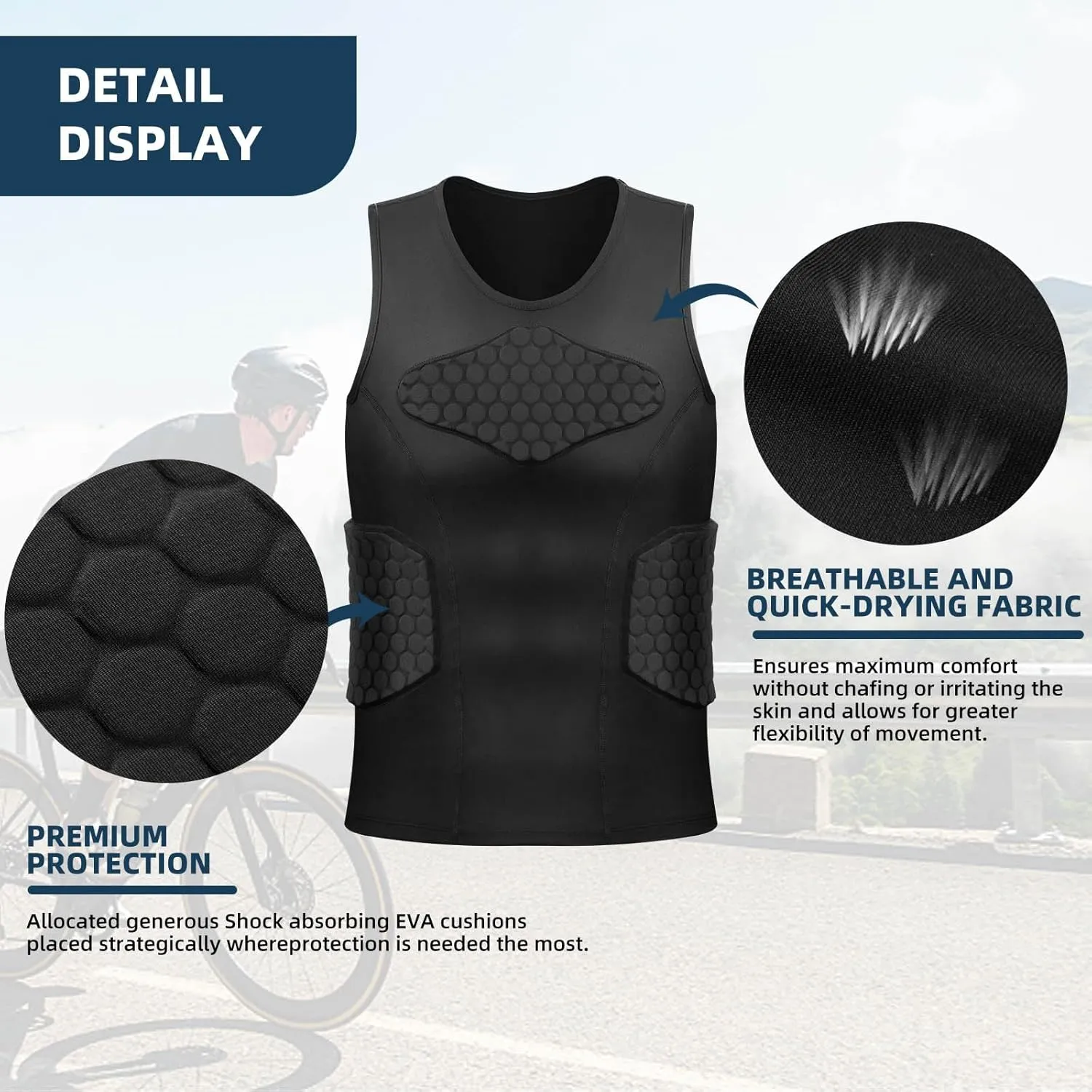 Zicac Men's Sports Shock Rash Guard Compression Padded Shirt Soccer Basketball Protective Gear Chest Rib Guards