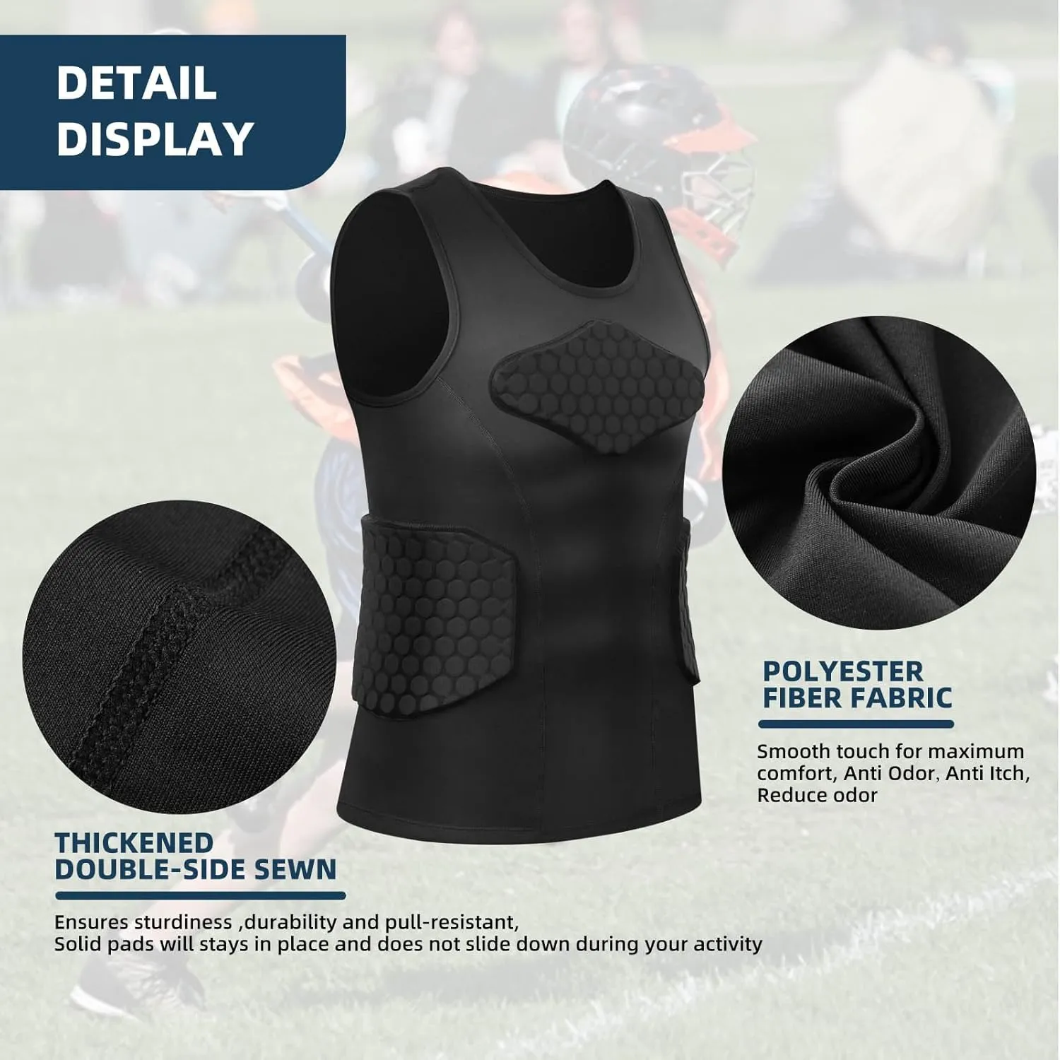 Zicac Men's Sports Shock Rash Guard Compression Padded Shirt Soccer Basketball Protective Gear Chest Rib Guards