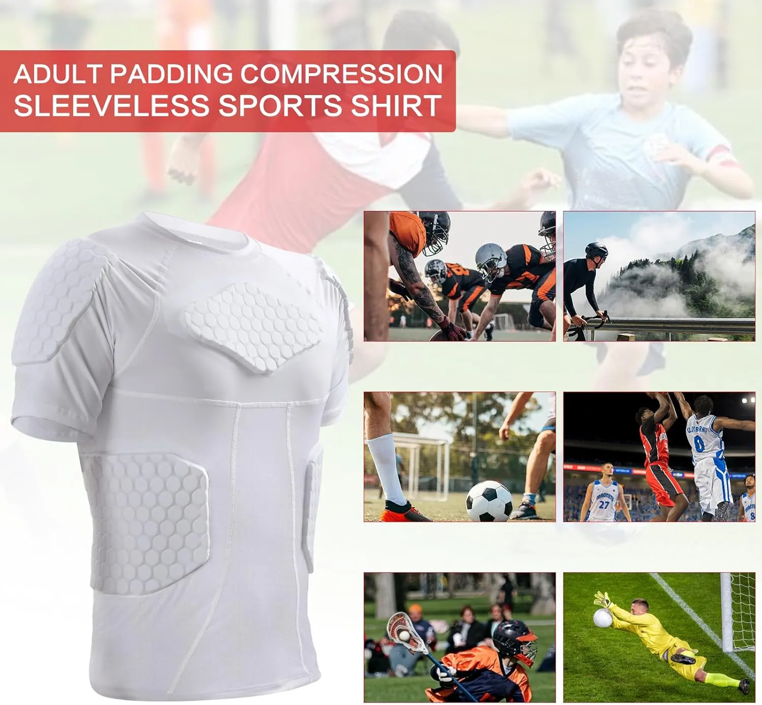 Zicac Men's Sports Shock Rash Guard Compression Padded Shirt Soccer Basketball Protective Gear Chest Rib Guards