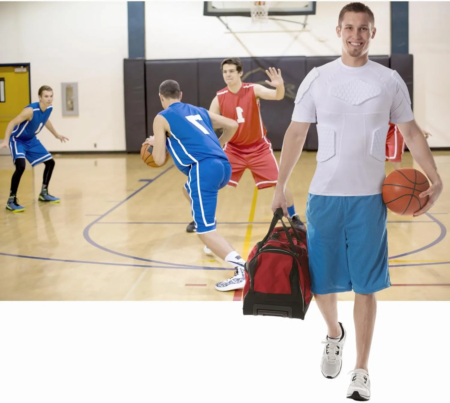 Zicac Men's Sports Shock Rash Guard Compression Padded Shirt Soccer Basketball Protective Gear Chest Rib Guards