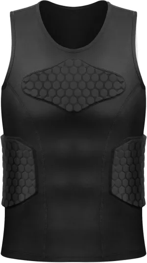 Zicac Men's Sports Shock Rash Guard Compression Padded Shirt Soccer Basketball Protective Gear Chest Rib Guards