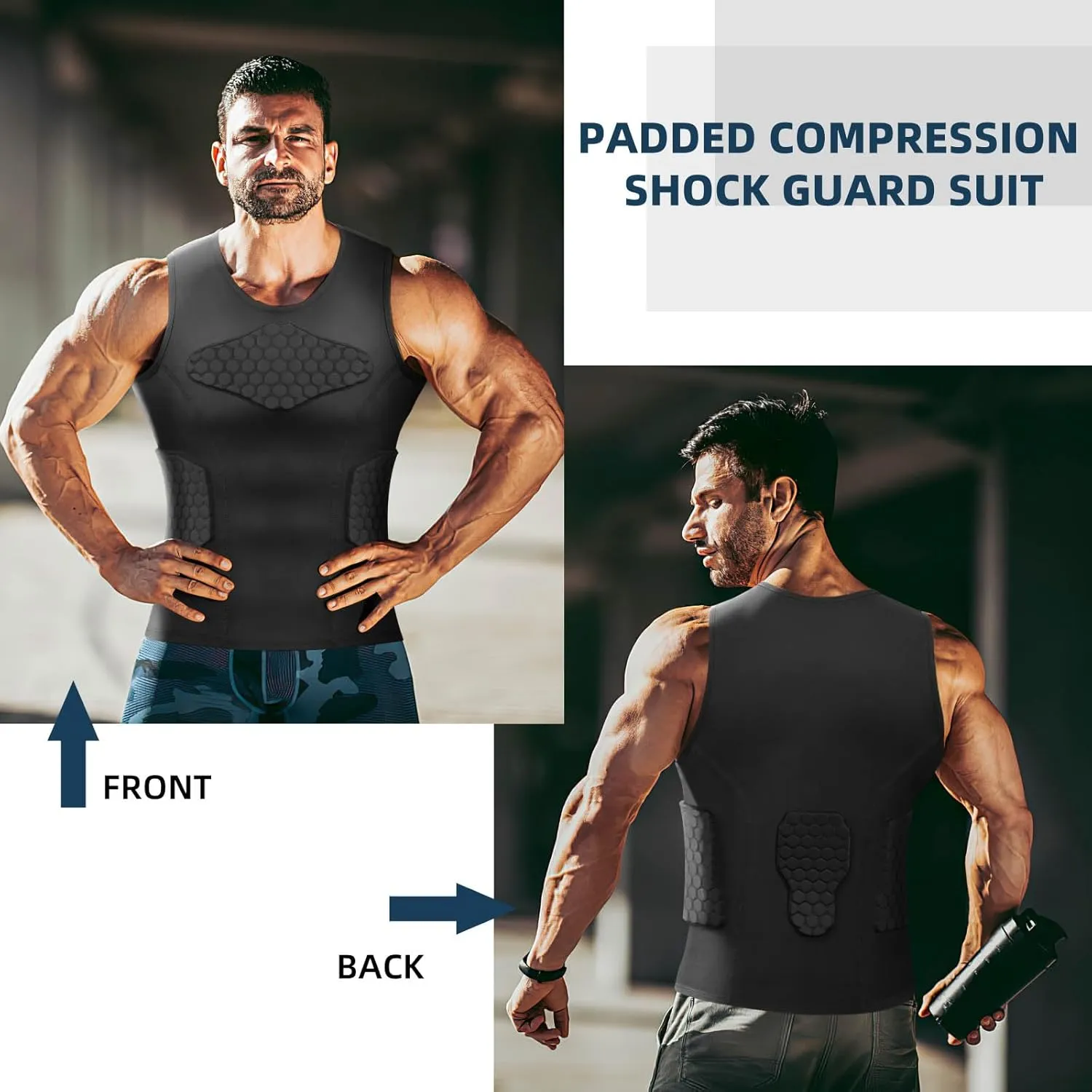 Zicac Men's Sports Shock Rash Guard Compression Padded Shirt Soccer Basketball Protective Gear Chest Rib Guards