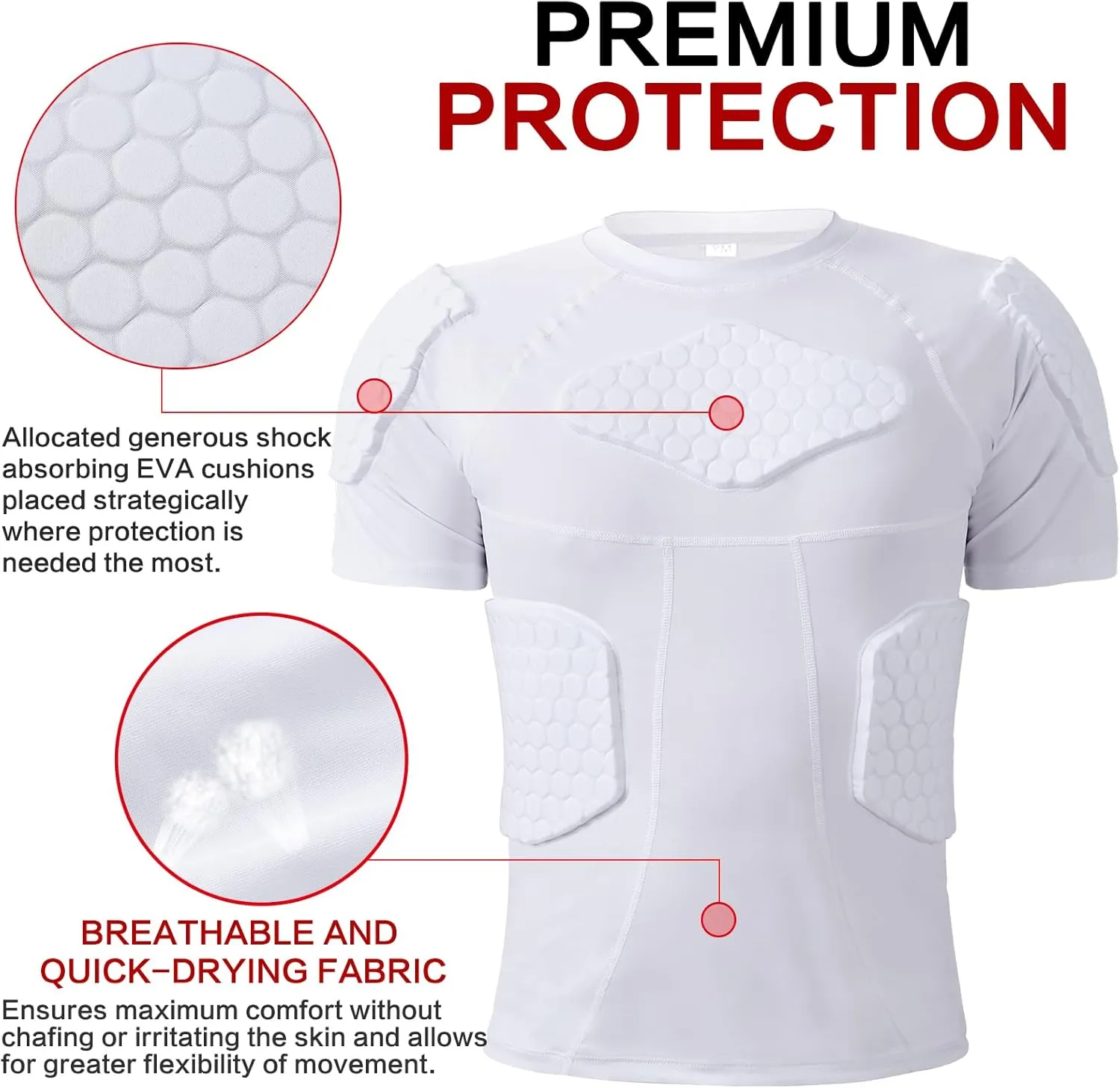 Zicac Men's Sports Shock Rash Guard Compression Padded Shirt Soccer Basketball Protective Gear Chest Rib Guards