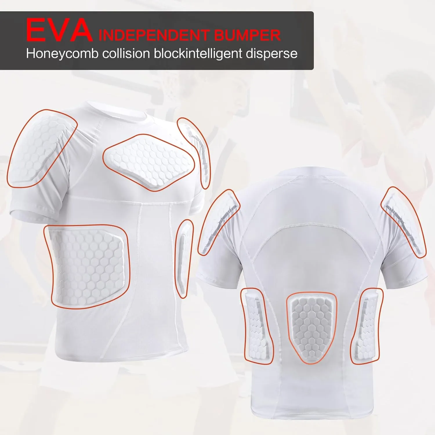 Zicac Men's Sports Shock Rash Guard Compression Padded Shirt Soccer Basketball Protective Gear Chest Rib Guards