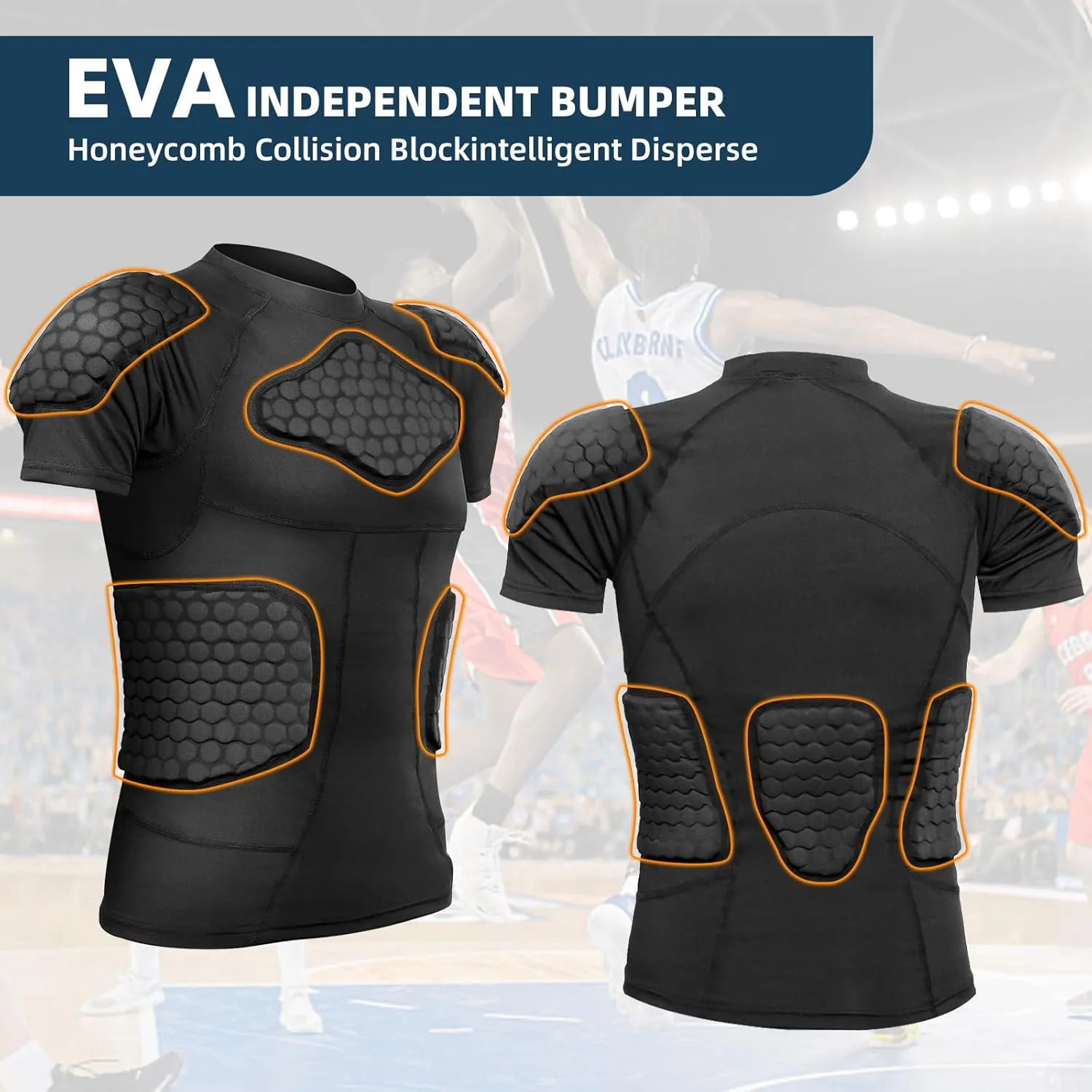 Zicac Men's Sports Shock Rash Guard Compression Padded Shirt Soccer Basketball Protective Gear Chest Rib Guards