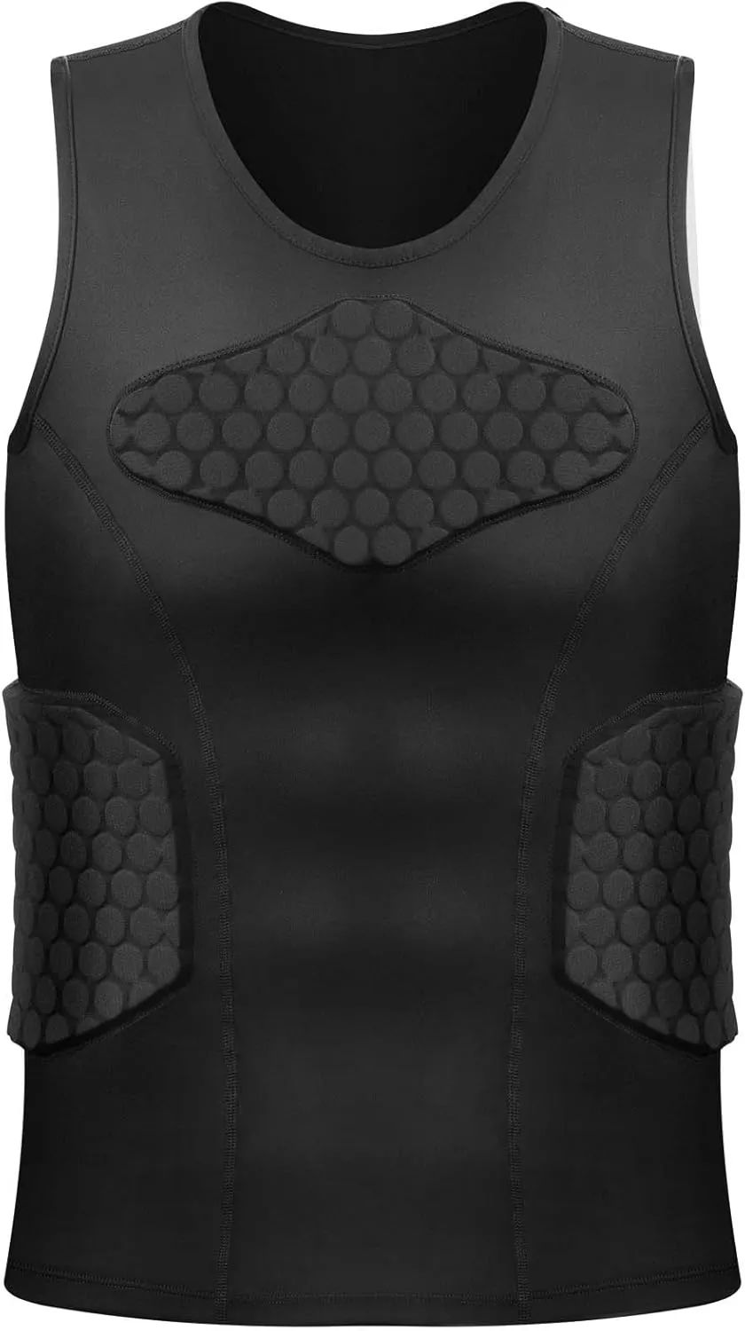 Zicac Men's Sports Shock Rash Guard Compression Padded Shirt Soccer Basketball Protective Gear Chest Rib Guards