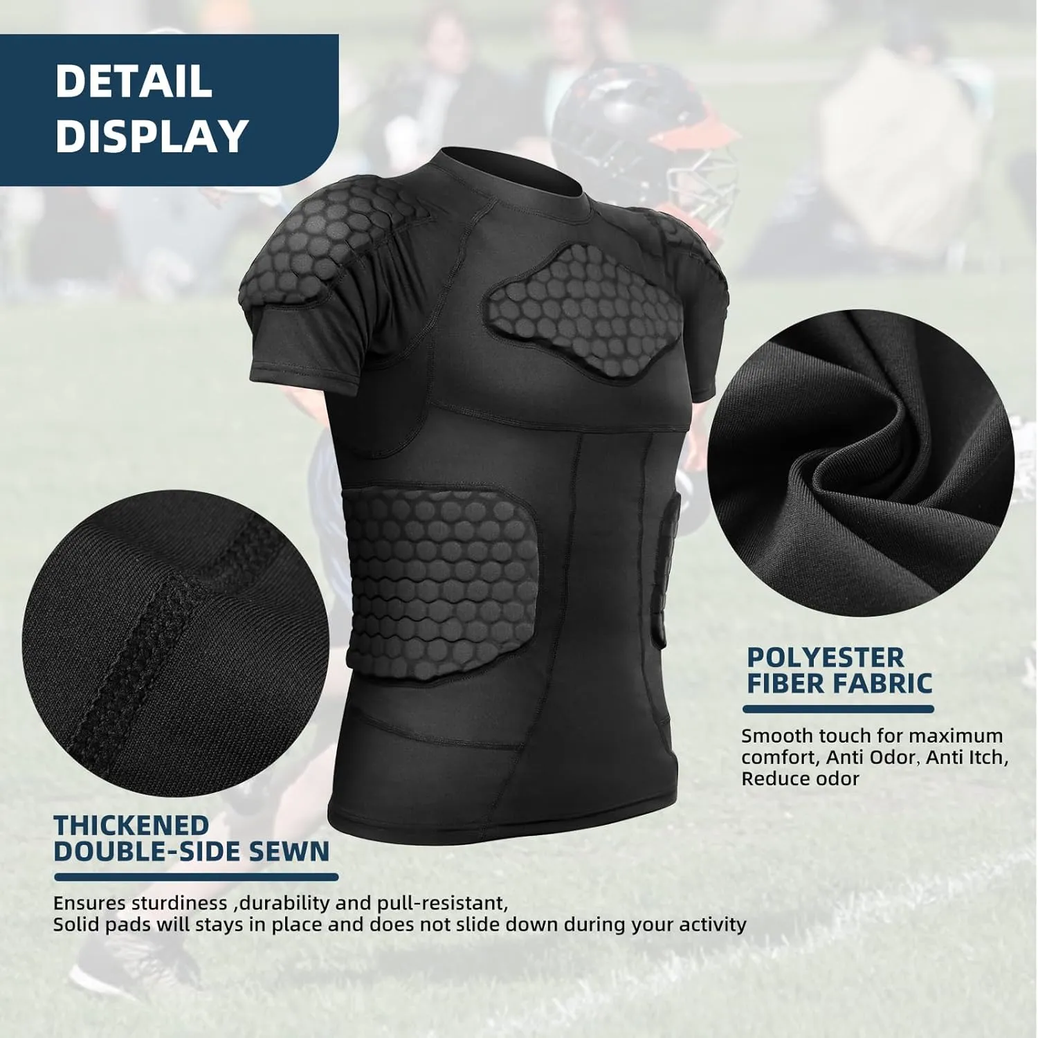 Zicac Men's Sports Shock Rash Guard Compression Padded Shirt Soccer Basketball Protective Gear Chest Rib Guards