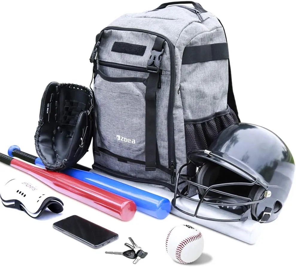 ZOEA Baseball Bat Bag Backpack, T-Ball & Softball Equipment & Gear for Youth and Adults, Large Capacity Holds 4 Bats, Helmet, Gloves, Cleats,Shoes Compartment & Helmet Holder
