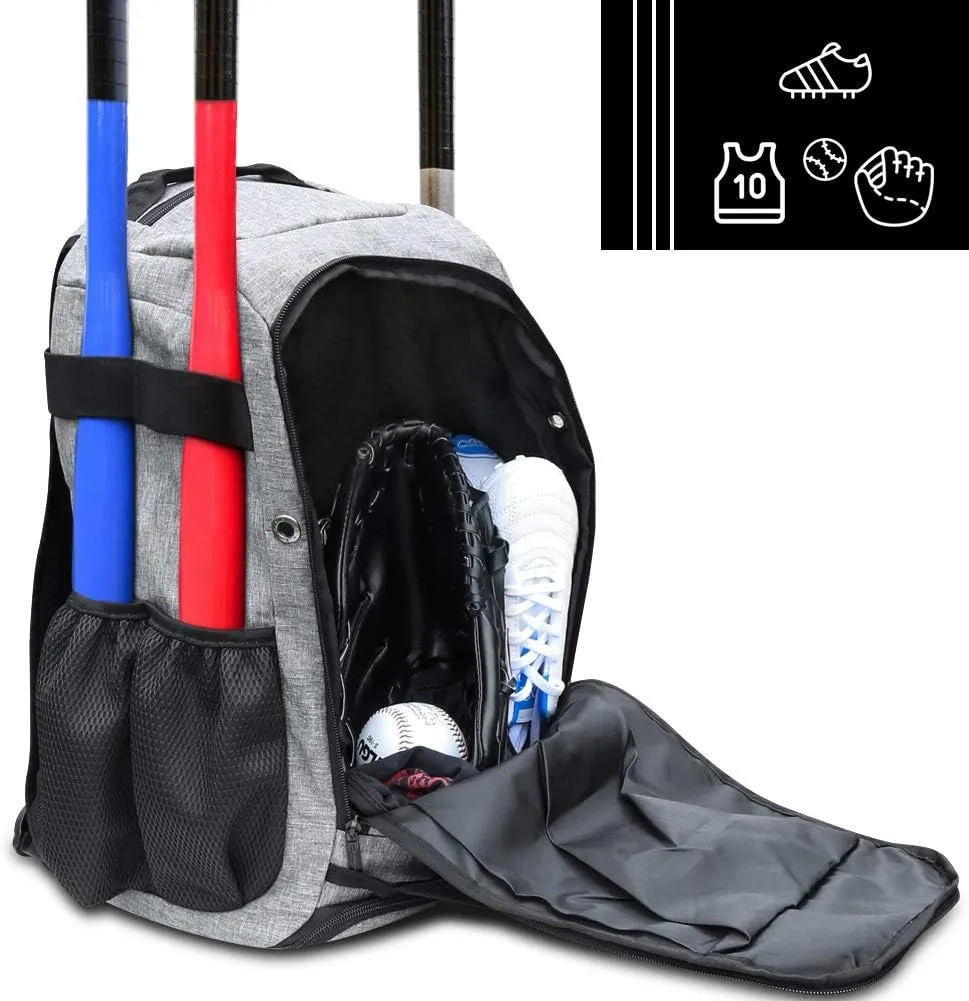 ZOEA Baseball Bat Bag Backpack, T-Ball & Softball Equipment & Gear for Youth and Adults, Large Capacity Holds 4 Bats, Helmet, Gloves, Cleats,Shoes Compartment & Helmet Holder