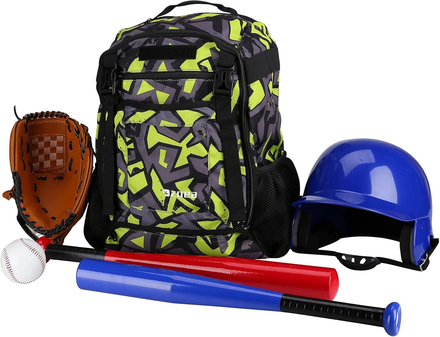 ZOEA Youth Baseball Bat Bag Backpack, T-Ball & Softball Equipment & Gear for Youth, Large Capacity Holds 2 Bats, Helmet, Gloves, Cleats, Helmet Holder and Includes Fence Hook