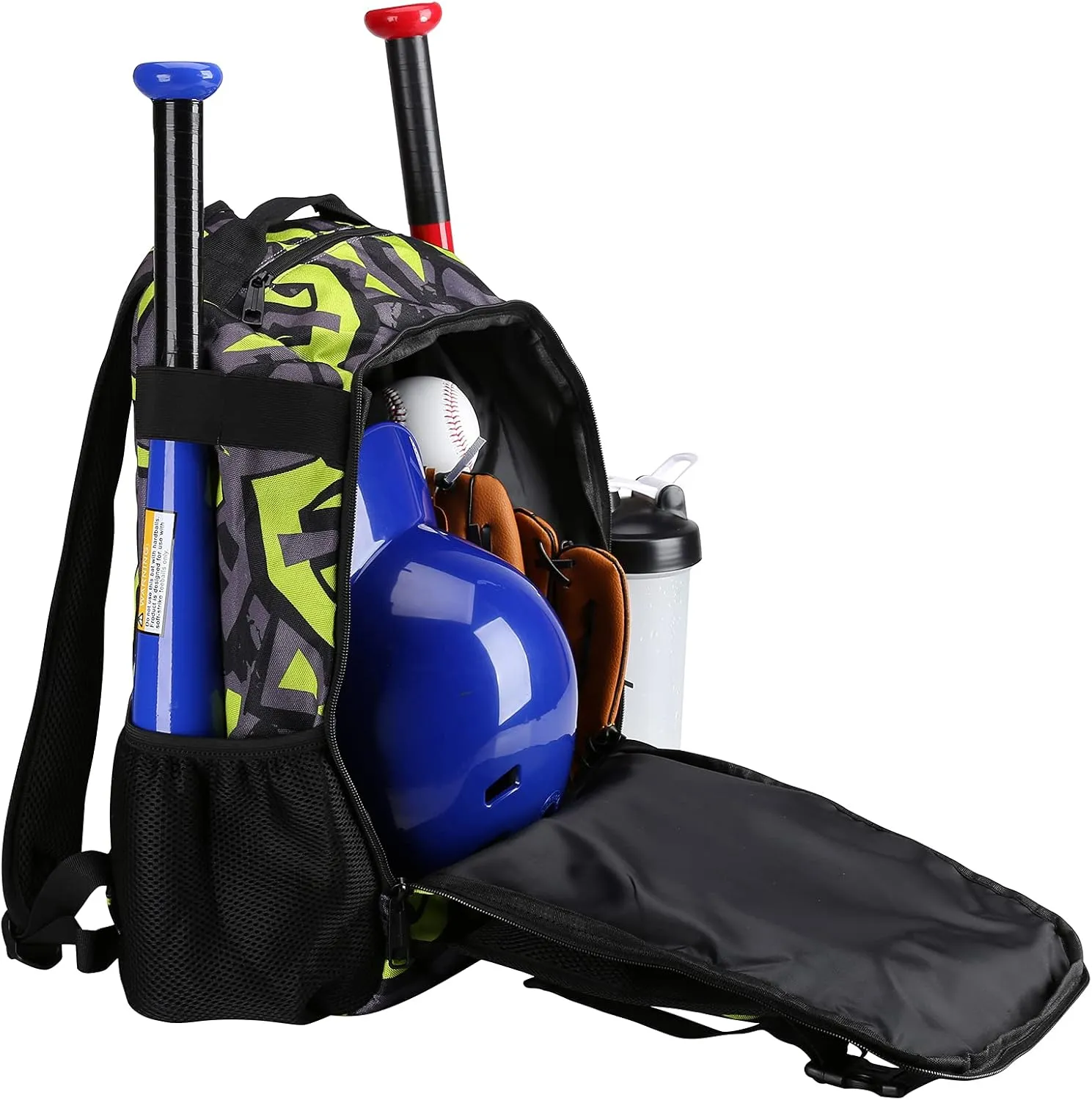 ZOEA Youth Baseball Bat Bag Backpack, T-Ball & Softball Equipment & Gear for Youth, Large Capacity Holds 2 Bats, Helmet, Gloves, Cleats, Helmet Holder and Includes Fence Hook