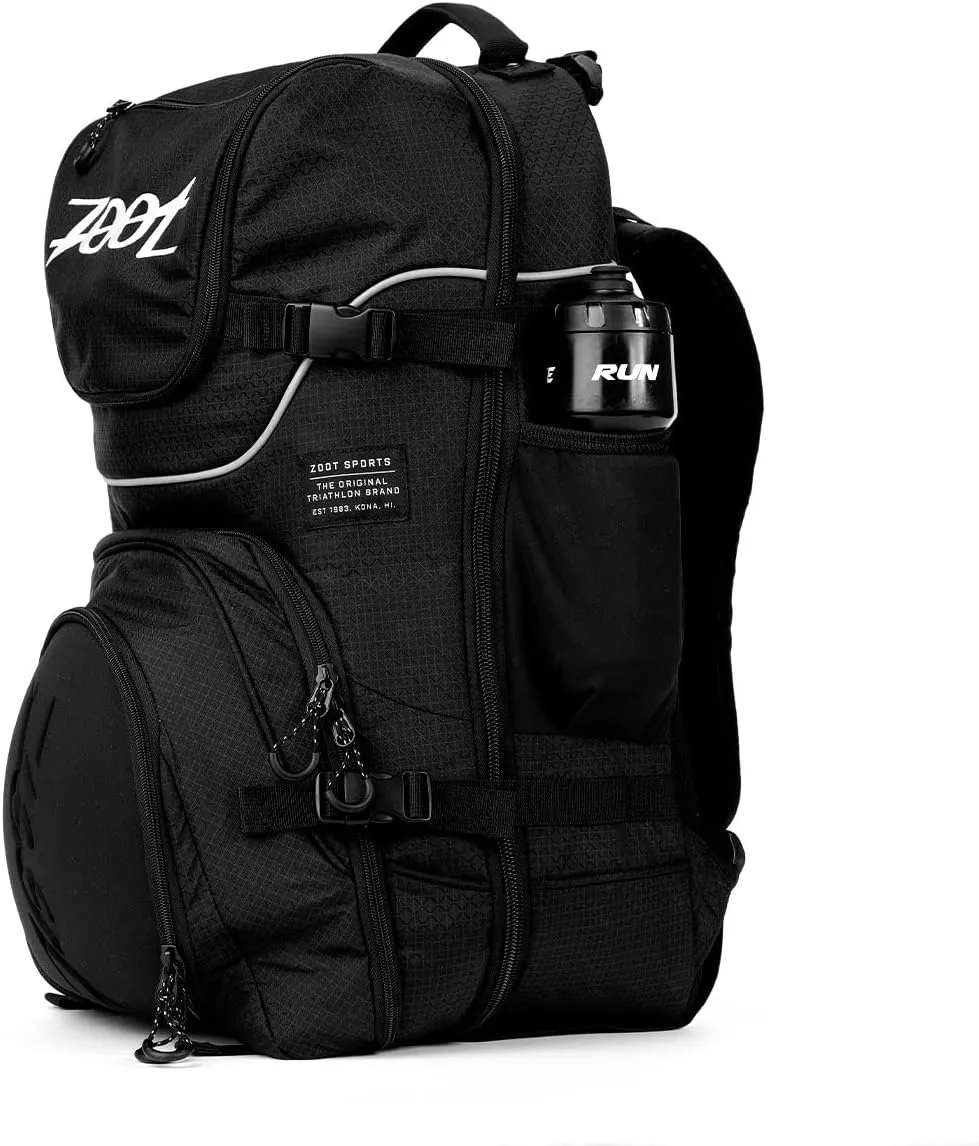 Zoot Ultra Tri Bag, Triathlon Transition Backpack with Wet Storage for Men & Women Athletes, Race Day, Travel & Train, Black