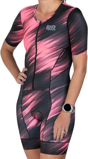 Zoot Women’s LTD Tri Aero Fz Racesuit, Short Sleeve Aerodynamic Cycle Race Swim Bike Run Tri Suit with Pockets UPF 50  Fabric